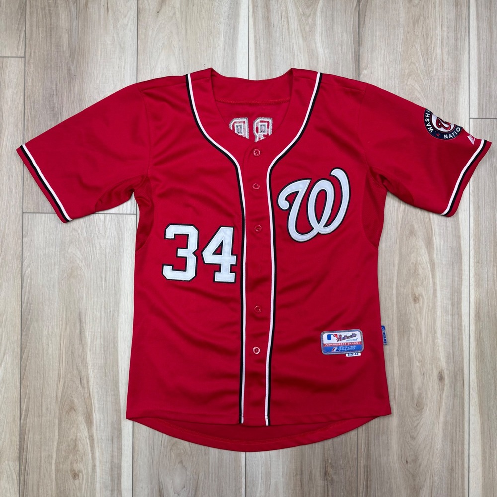 Majestic Bryce Harper Washington Nationals Jersey Red 34 Sewn Authentic 48 Read